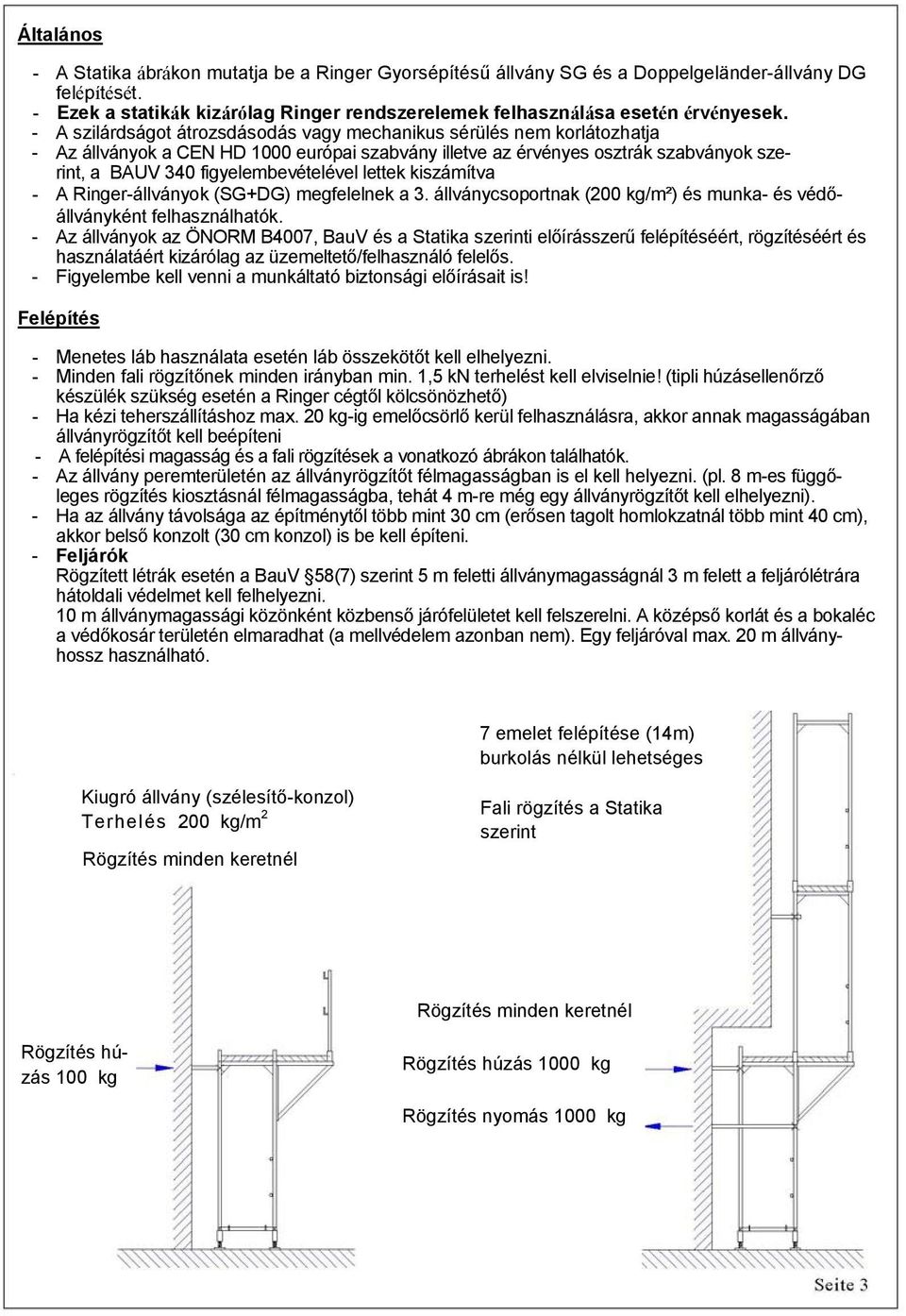 lettek kiszámítva - A Ringer-állványok (SG+DG) megfelelnek a 3. állványcsoportnak (200 kg/m²) és munka- és védőállványként felhasználhatók.