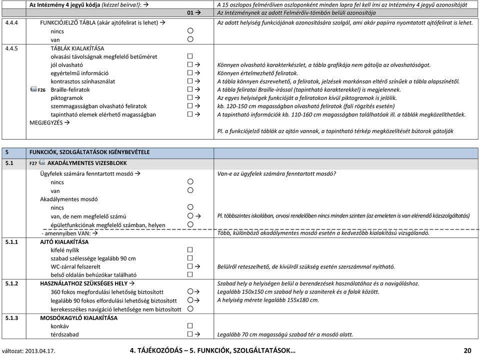 4.5 TÁBLÁK KIALAKÍTÁSA olvasási távolságnak megfelelő betűméret jól olvasható egyértelmű információ kontrasztos színhasználat F26 Braille-feliratok piktogramok szemmagasságban olvasható feliratok