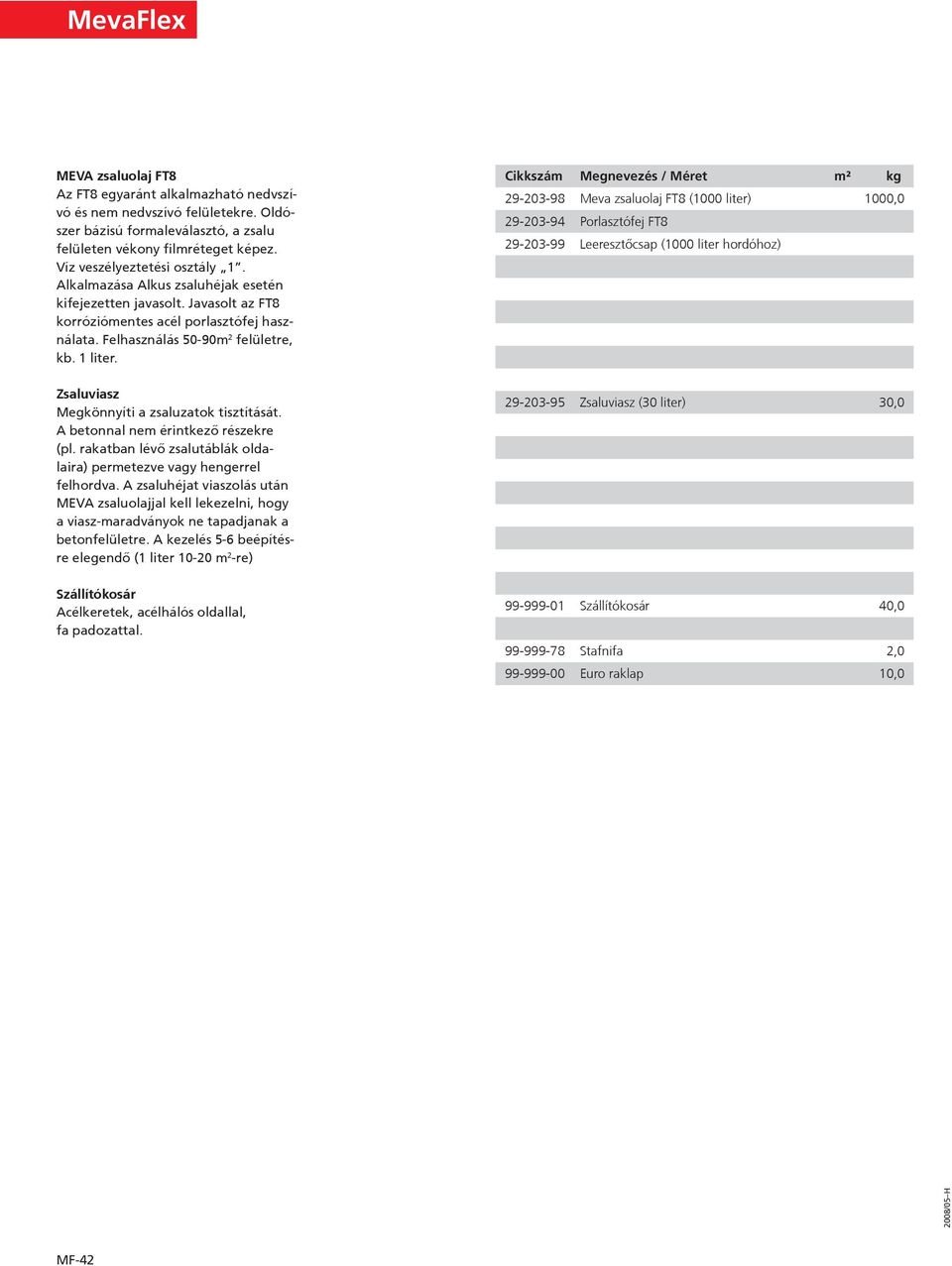 29-203-9 Meva zsaluolaj FT (1000 liter) 1000,0 29-203-94 Porlasztófej FT 29-203-99 Leeresztõcsap (1000 liter hordóhoz) Zsaluviasz Megkönnyíti a zsaluzatok tisztítását.