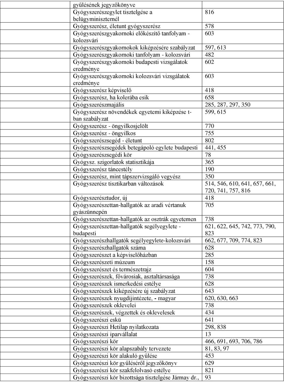vizsgálatok 603 eredménye Gyógyszerész képviselő 418 Gyógyszerész, ha kolerába esik 658 Gyógyszerészmajális 285, 287, 297, 350 Gyógyszerész növendékek egyetemi kiképzése t- 599, 615 ban szabályzat