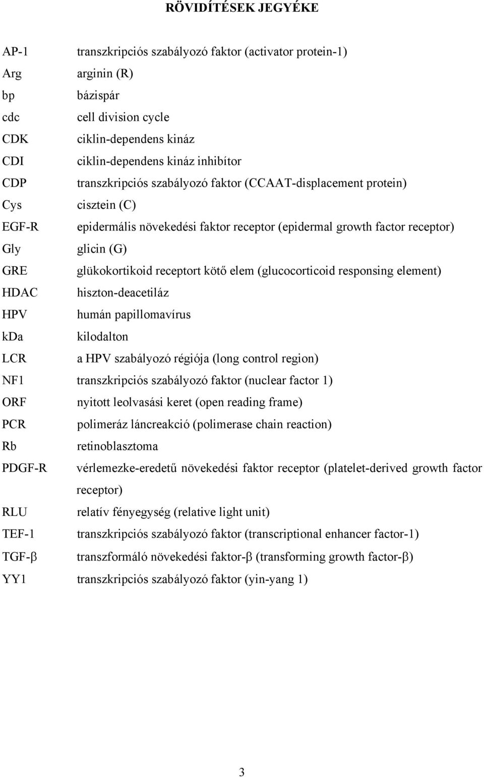 receptort köt elem (glucocorticoid responsing element) HDAC hiszton-deacetiláz HPV humán papillomavírus kda kilodalton LCR a HPV szabályozó régiója (long control region) NF1 transzkripciós szabályozó