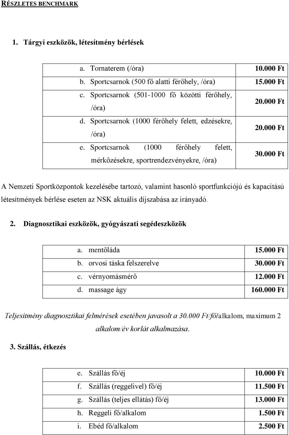 Sportcsarnok (1000 férőhely felett, mérkőzésekre, sportrendezvényekre, /óra) 30.