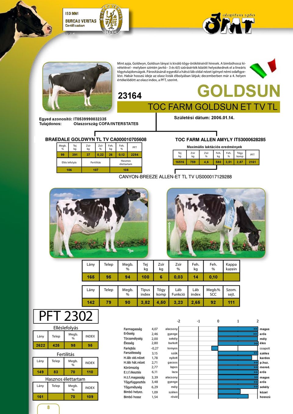 Habár ideje az olasz listák élbolyában látjuk; decemberben már a 4. helyen értékelődött az olasz, a PFT, szerint. GOLDSUN TOC FARM GOLDSUN ET TV TL Születési dátum: 2006.01.14.