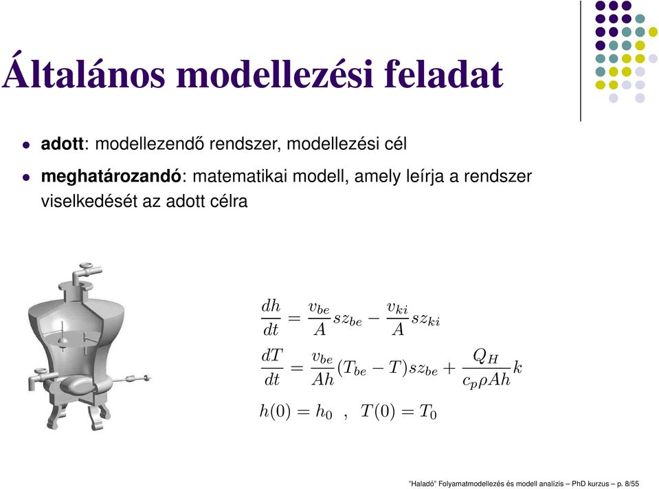 célra dh dt = v be A sz be v ki A sz ki dt dt = v be Ah (T be T)sz be + Q H c p