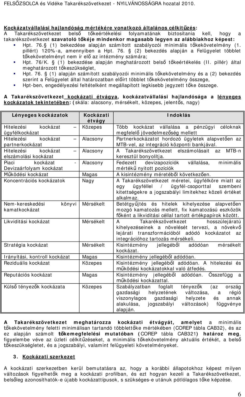76/K. (1) bekezdése alapján meghatározott belső tőkeértékelés (II. pillér) által meghatározott tőkeszükséglet, Hpt. 76.