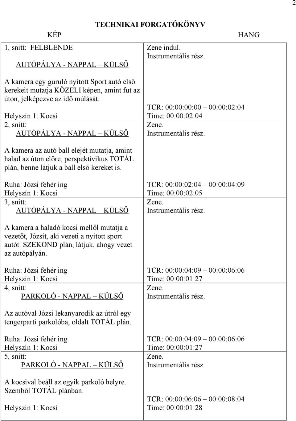 Helyszín 1: Kocsi 2, snitt: AUTÓPÁLYA - NAPPAL KÜLSŐ TCR: 00:00:00:00 00:00:02:04 Time: 00:00:02:04 Instrumentális rész.