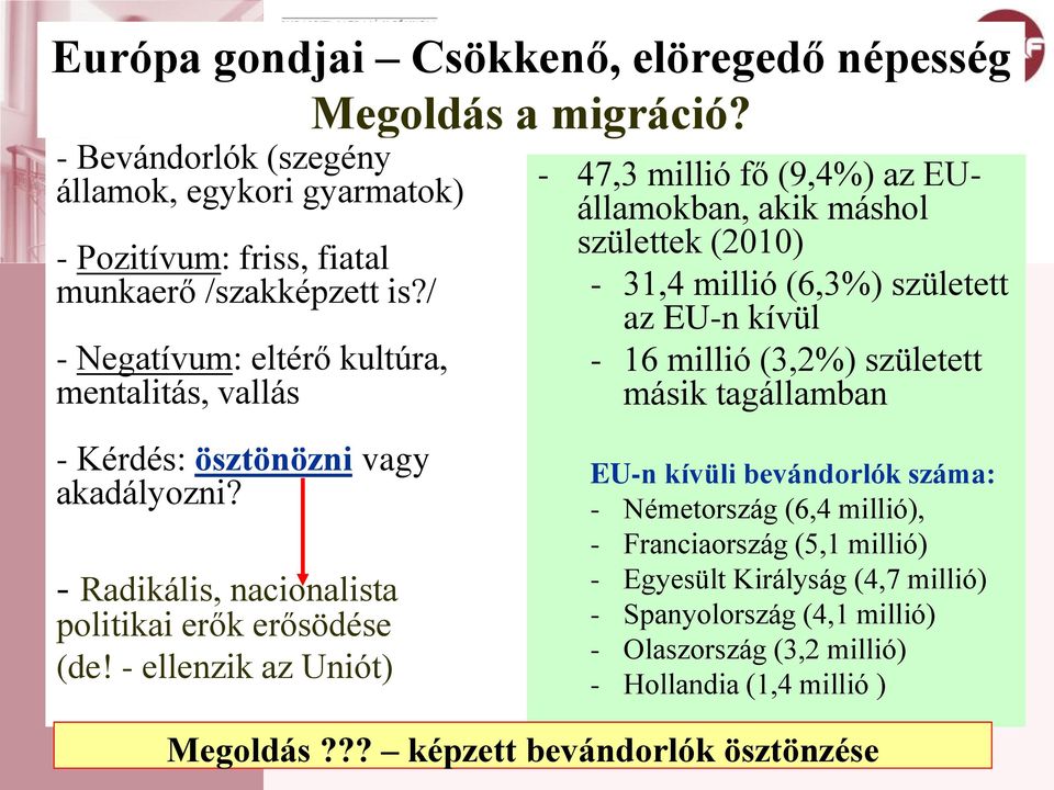 született másik tagállamban - Kérdés: ösztönözni vagy akadályozni? - Radikális, nacionalista politikai erők erősödése (de!