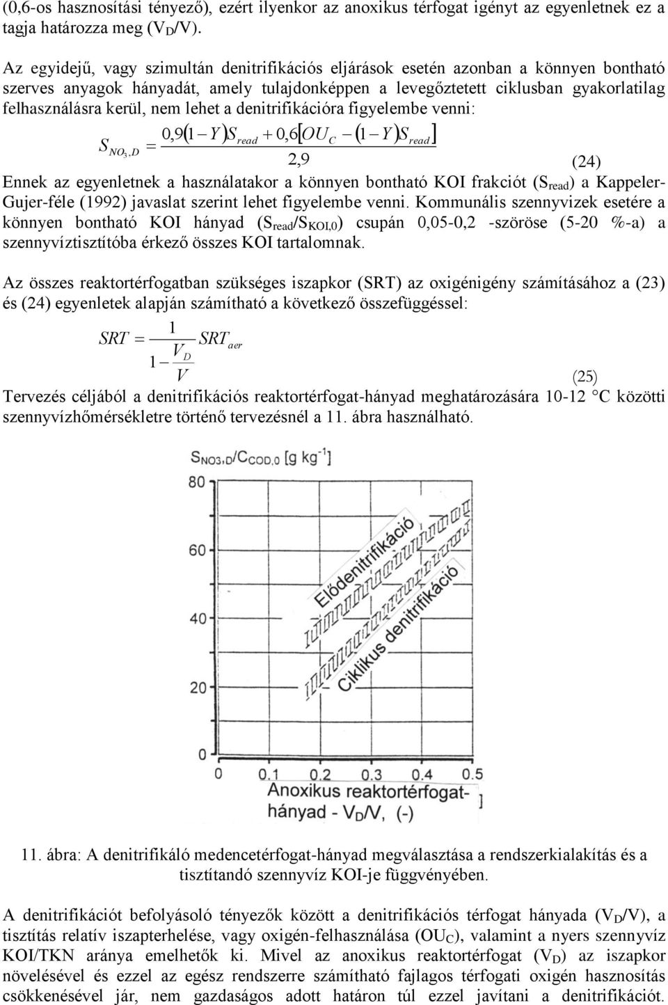 nem lehet a denitrifikációra figyelembe venni: Y S 0,6 OU 1 Y 0,9 1 read C Sread S NO3, D 2,9 (24) Ennek az egyenletnek a használatakor a könnyen bontható KOI frakciót (S read ) a Kappeler-