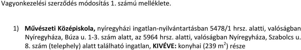 alatti, valóságban Nyíregyháza, Búza u. 1-3. szám alatt, az 5964 hrsz.