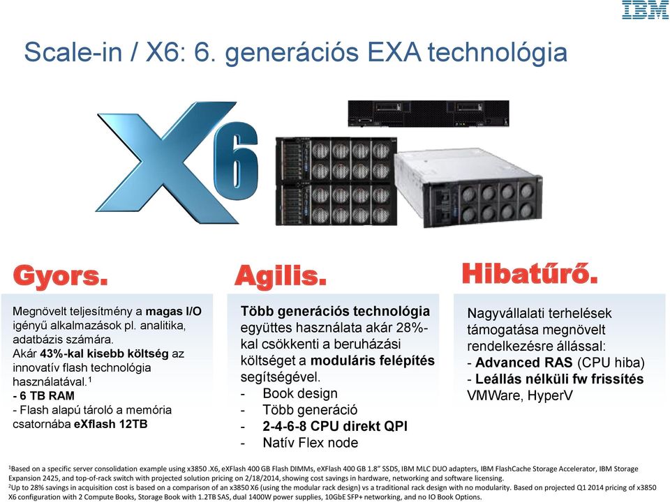 1-6 TB RAM - Flash alapú tároló a memória csatornába exflash 12TB Több generációs technológia együttes használata akár 28%- kal csökkenti a beruházási költséget a moduláris felépítés segítségével.