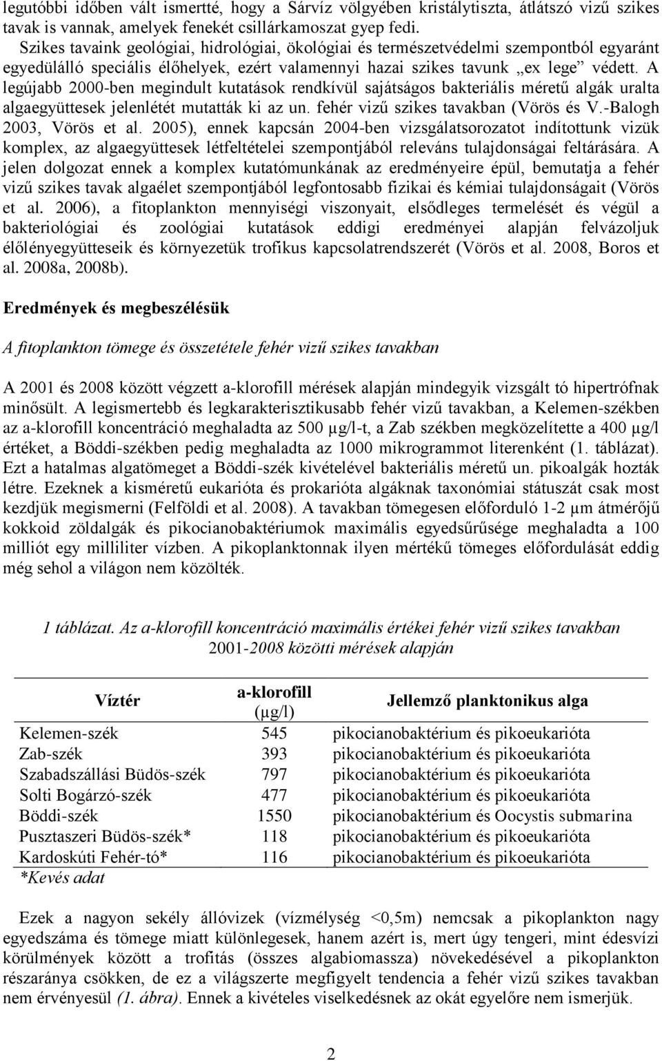 A legújabb 2000-ben megindult kutatások rendkívül sajátságos bakteriális méretű algák uralta algaegyüttesek jelenlétét mutatták ki az un. fehér vizű szikes tavakban (Vörös és V.