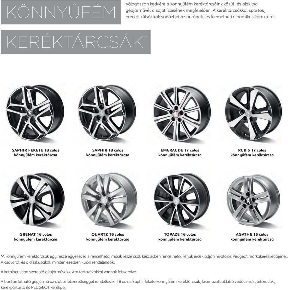 KERÉKTÁRCSÁK * SAPHIR FEKETE 18 colos könnyűfém keréktárcsa SAPHIR 18 colos könnyűfém keréktárcsa EMERAUDE 17 colos könnyűfém keréktárcsa RUBIS 17 colos könnyűfém keréktárcsa GRENAT 16 colos