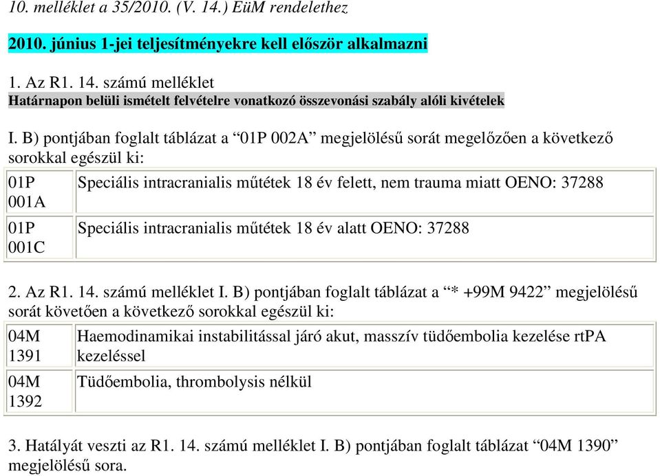 Speciális intracranialis mőtétek 18 év alatt OENO: 37288 2. Az R1. 14. számú melléklet I.