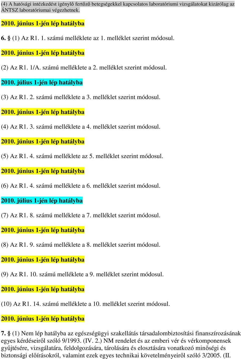 melléklet szerint módosul. (5) Az R1. 4. számú melléklete az 5. melléklet szerint módosul. (6) Az R1. 4. számú melléklete a 6. melléklet szerint módosul. 2010. július 1-jén lép hatályba (7) Az R1. 8.