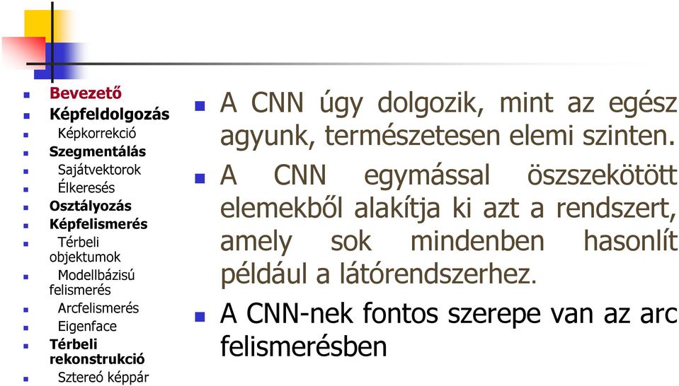 A CNN egymással öszszekötött elemekből alakítja ki azt a