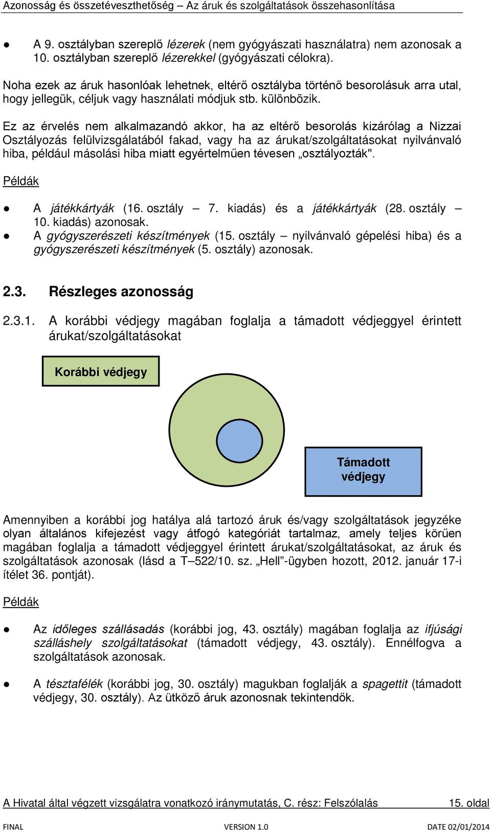 Ez az érvelés nem alkalmazandó akkor, ha az eltérő besorolás kizárólag a Nizzai Osztályozás felülvizsgálatából fakad, vagy ha az árukat/szolgáltatásokat nyilvánvaló hiba, például másolási hiba miatt