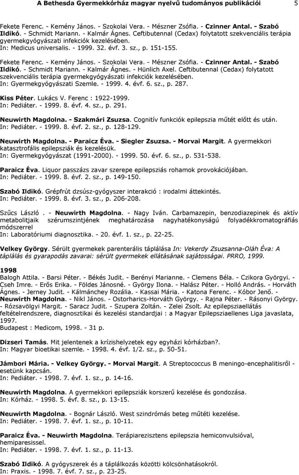 - Szokolai Vera. - Mészner Zsófia. - Czinner Antal. - Szabó Ildikó. - Schmidt Mariann. - Kalmár Ágnes. - Hünlich Axel.