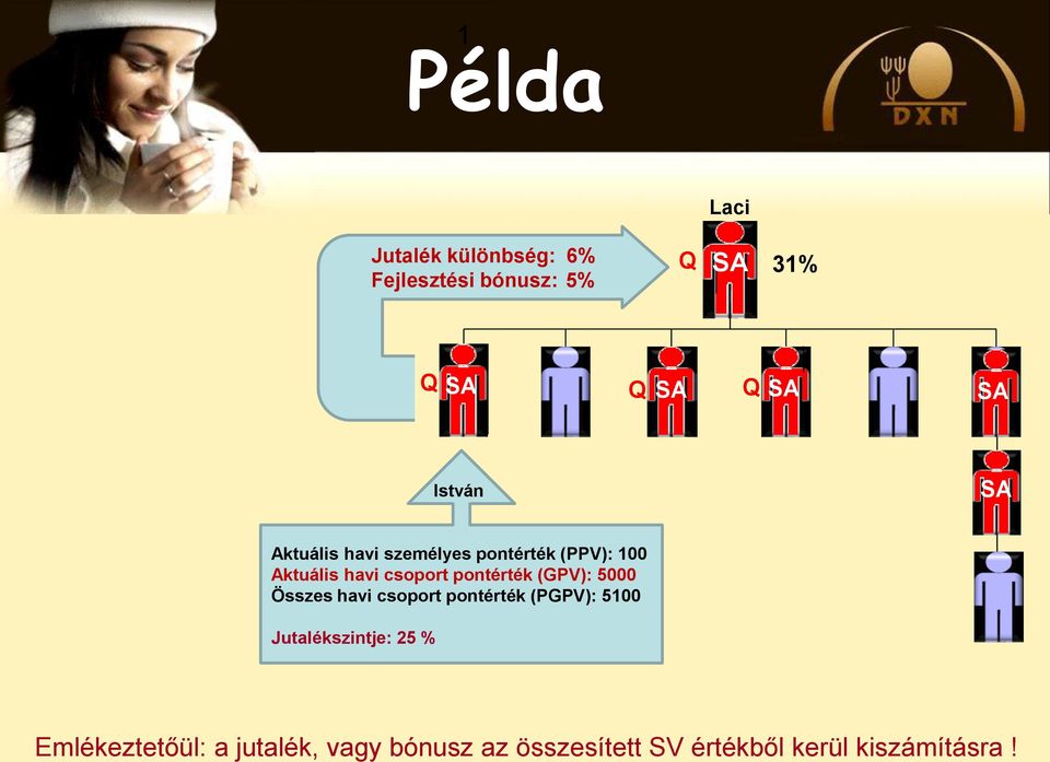 (GPV): 5000 Összes havi csoport pontérték (PGPV): 5100 Jutalékszintje: 25 %