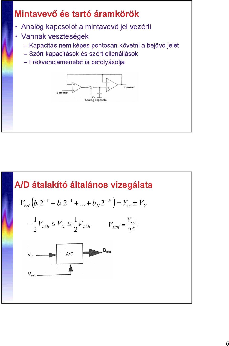 kapacitások és szórt ellenállások Frekvenciamenetet is befolyásolja A/D