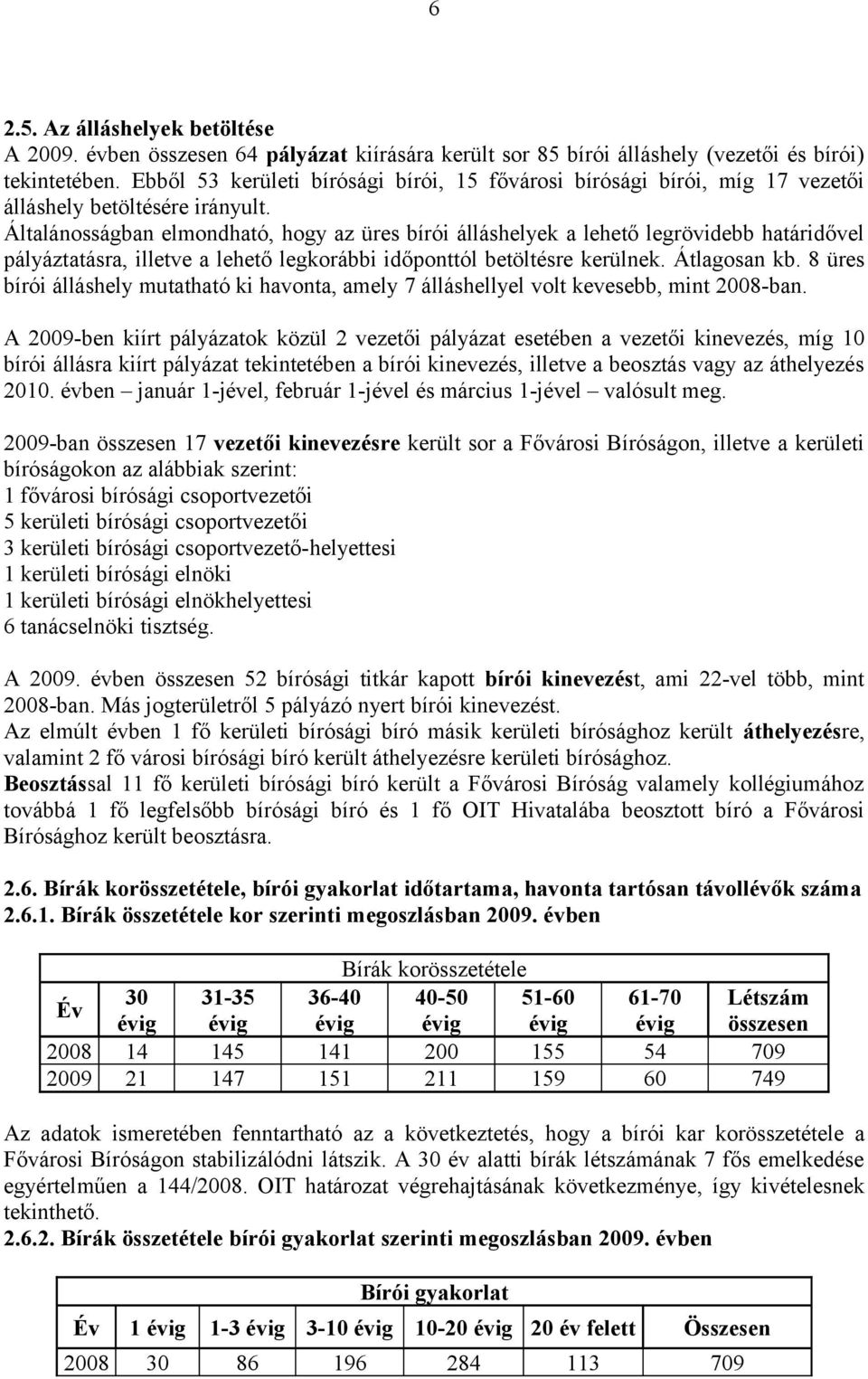 Általánosságban elmondható, hogy az üres bírói álláshelyek a lehető legrövidebb határidővel pályáztatásra, illetve a lehető legkorábbi időponttól betöltésre kerülnek. Átlagosan kb.