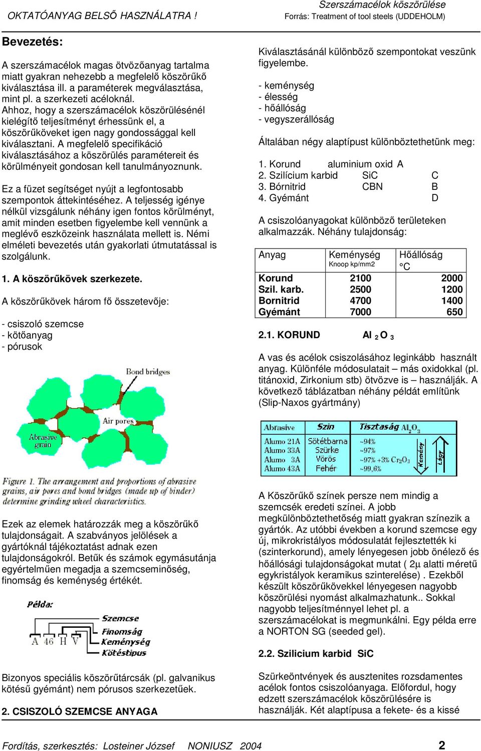 A megfelelı specifikáció kiválasztásához a köszörülés paramétereit és körülményeit gondosan kell tanulmányoznunk. Ez a füzet segítséget nyújt a legfontosabb szempontok áttekintéséhez.