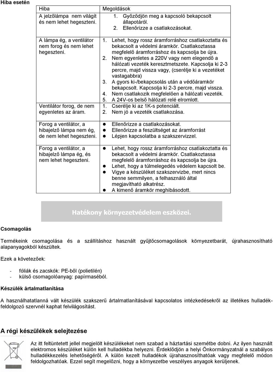 2. Ellenőrizze a csatlakozásokat. 1. Lehet, hogy rossz áramforráshoz csatlakoztatta és bekacsolt a védelmi áramkör. Csatlakoztassa megfelelő áramforráshoz és kapcsolja be újra. 2.