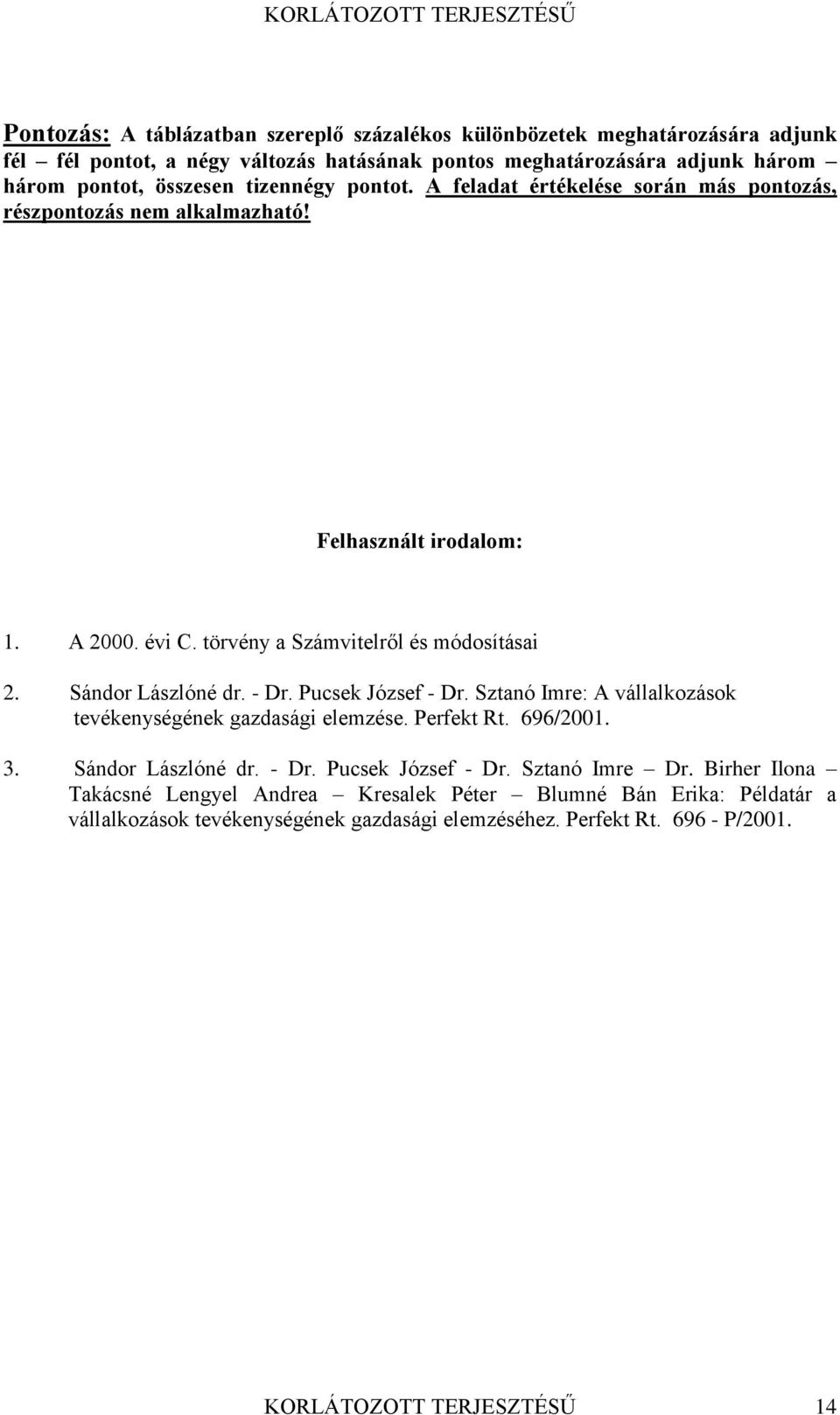 Sándor Lászlóné dr. - Dr. Pucsek József - Dr. Sztanó Imre: A vállalkozások tevékenységének gazdasági elemzése. Perfekt Rt. 696/2001. 3. Sándor Lászlóné dr. - Dr. Pucsek József - Dr. Sztanó Imre Dr.