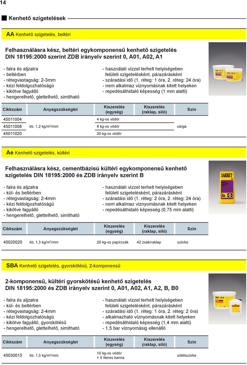 réteg: 24 óra) - nem alkalmaz víznyomásnak kitett helyeken - repedésáthidaló képesség (1 mm alatti) 45011004 4 kg-os vödör 45011008 kb.