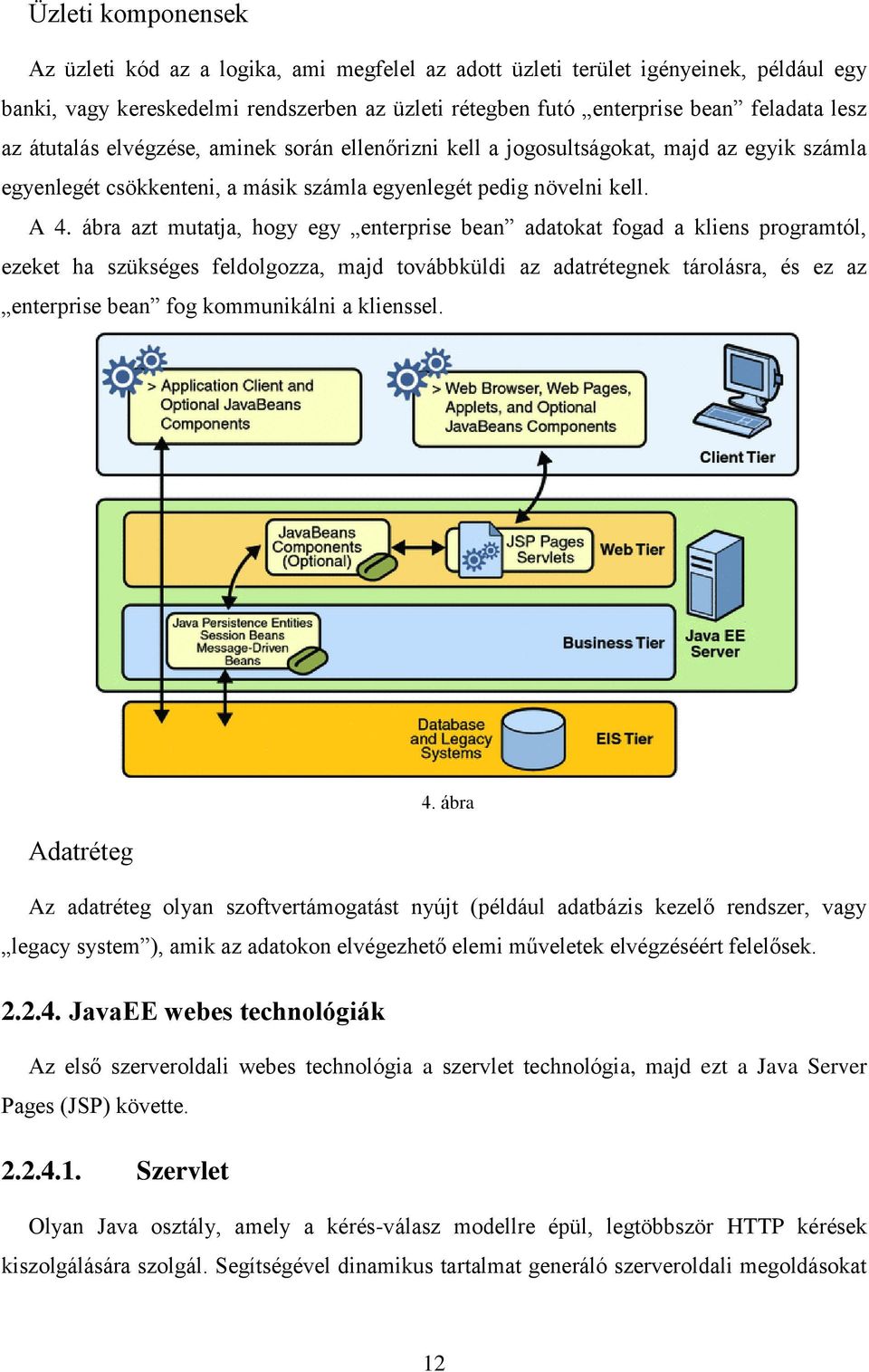 ábra azt mutatja, hogy egy enterprise bean adatokat fogad a kliens programtól, ezeket ha szükséges feldolgozza, majd továbbküldi az adatrétegnek tárolásra, és ez az enterprise bean fog kommunikálni a