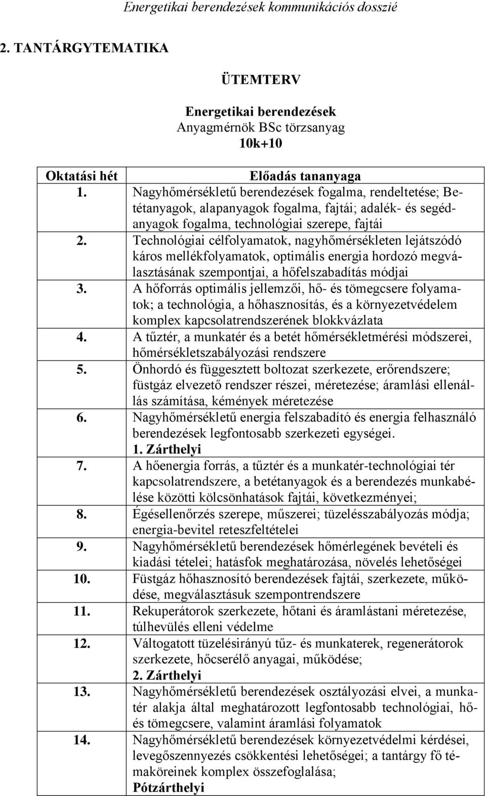 Technológiai célfolyamatok, nagyhőmérsékleten lejátszódó káros mellékfolyamatok, optimális energia hordozó megválasztásának szempontjai, a hőfelszabadítás módjai 3.