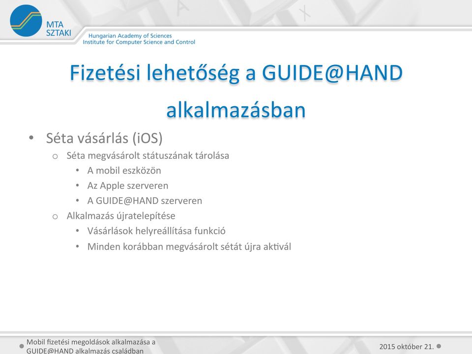 szerveren A GUIDE@HAND szerveren o Alkalmazás újratelepítése