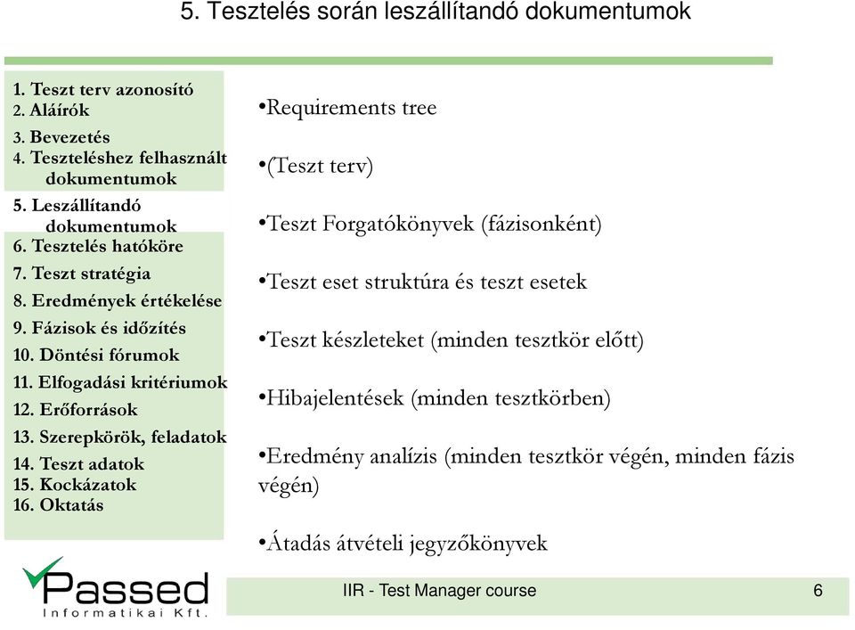 (minden tesztkör elıtt) Hibajelentések (minden tesztkörben) Eredmény analízis
