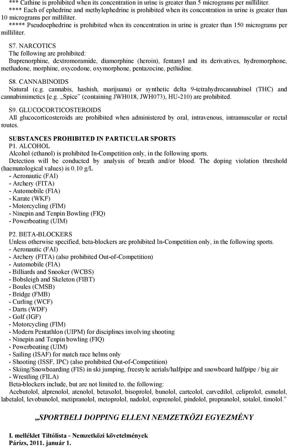 ***** Pseudoephedrine is prohibited when its concentration in urine is greater than 150 micrograms per milliliter. S7.