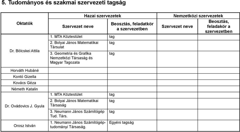 Geometria és Grafika Nemzetközi Társaság és Magyar Tagozata Beosztás, feladatkör a szervezetben tag tag 1.