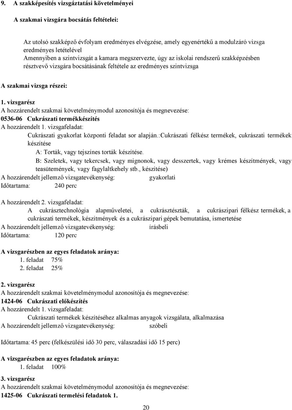 vizsgarész A hozzárendelt szakmai követelménymodul azonosítója és megnevezése: 0536-06 Cukrászati termékkészítés A hozzárendelt 1. vizsgafeladat: Cukrászati gyakorlat központi feladat sor alapján.