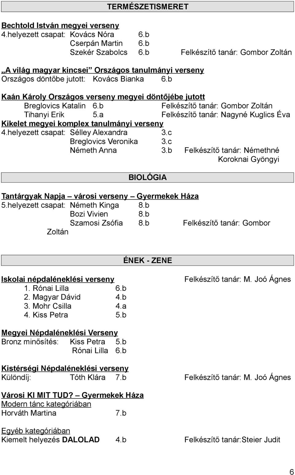 b Kaán Károly Országos verseny megyei döntőjébe jutott Breglovics Katalin 6.b Felkészítő tanár: Gombor Zoltán Tihanyi Erik 5.