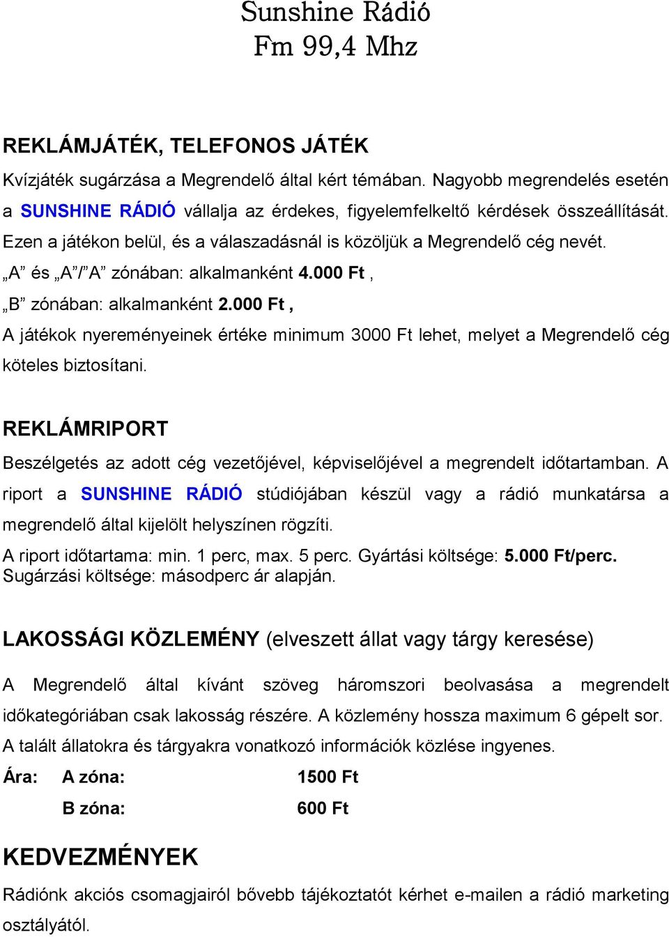 Sunshine Rádió Fm 99,4 Mhz - PDF Ingyenes letöltés