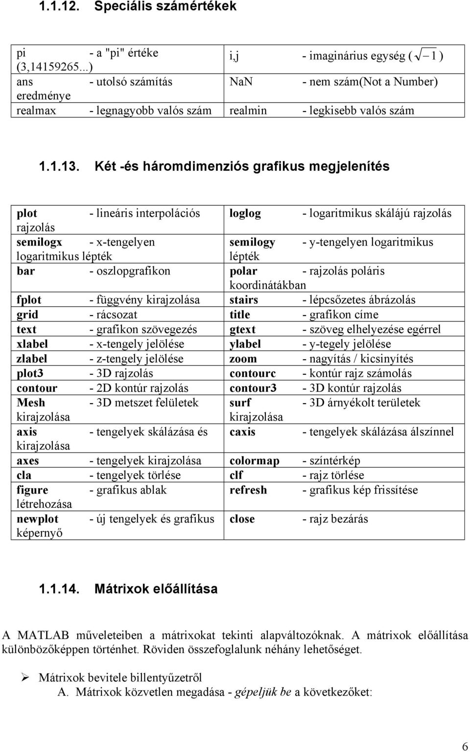 Két -és háromdimenziós grafikus megjelenítés plot - lineáris interpolációs loglog - logaritmikus skálájú rajzolás rajzolás semilogx - x-tengelyen semilogy - y-tengelyen logaritmikus logaritmikus