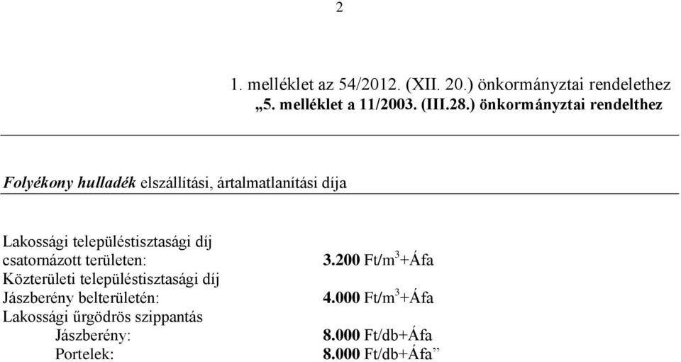 településtisztasági díj csatornázott területen: Közterületi településtisztasági díj Jászberény