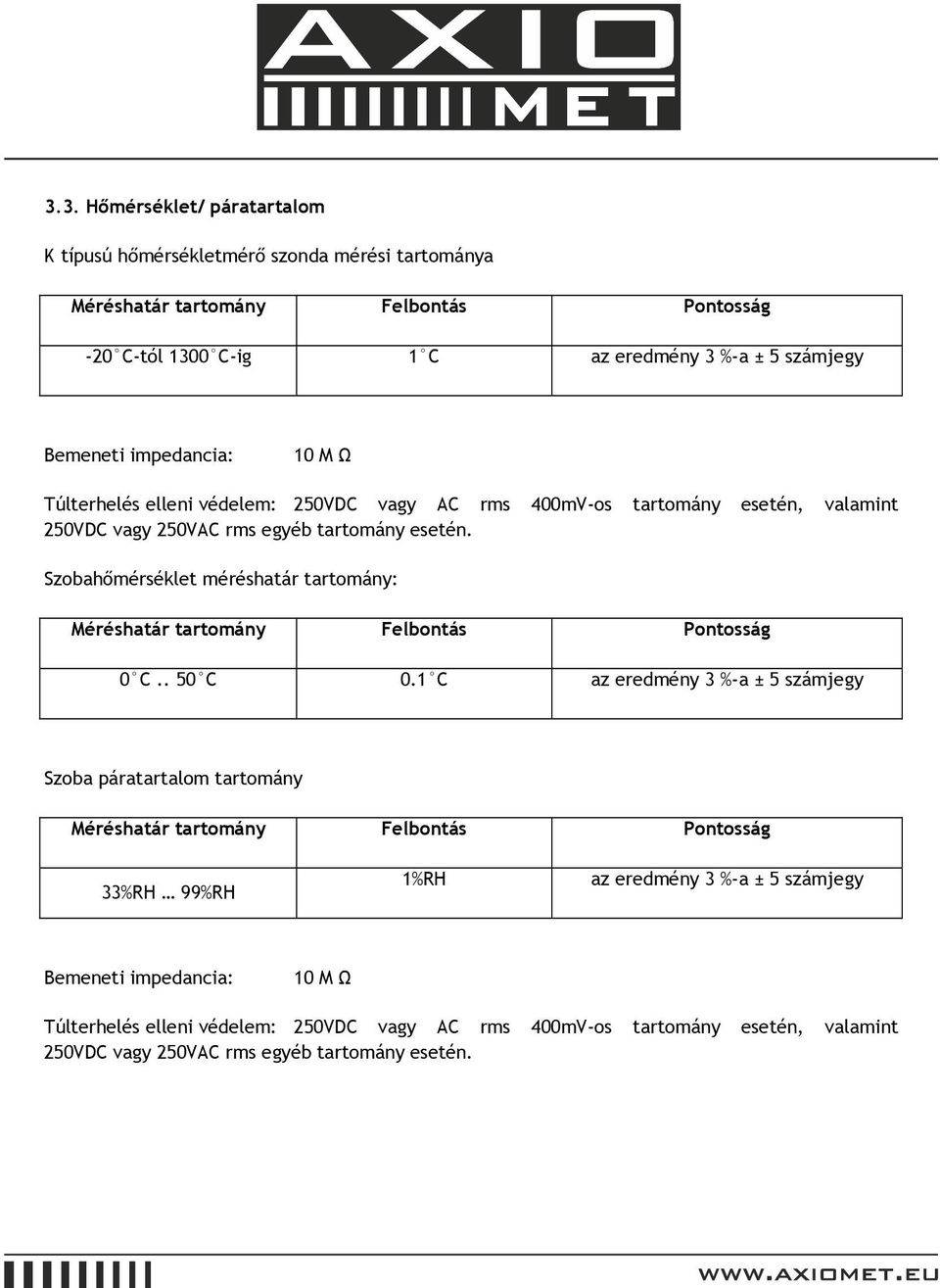 Szobahőmérséklet méréshatár tartomány: 0 C.. 50 C 0.