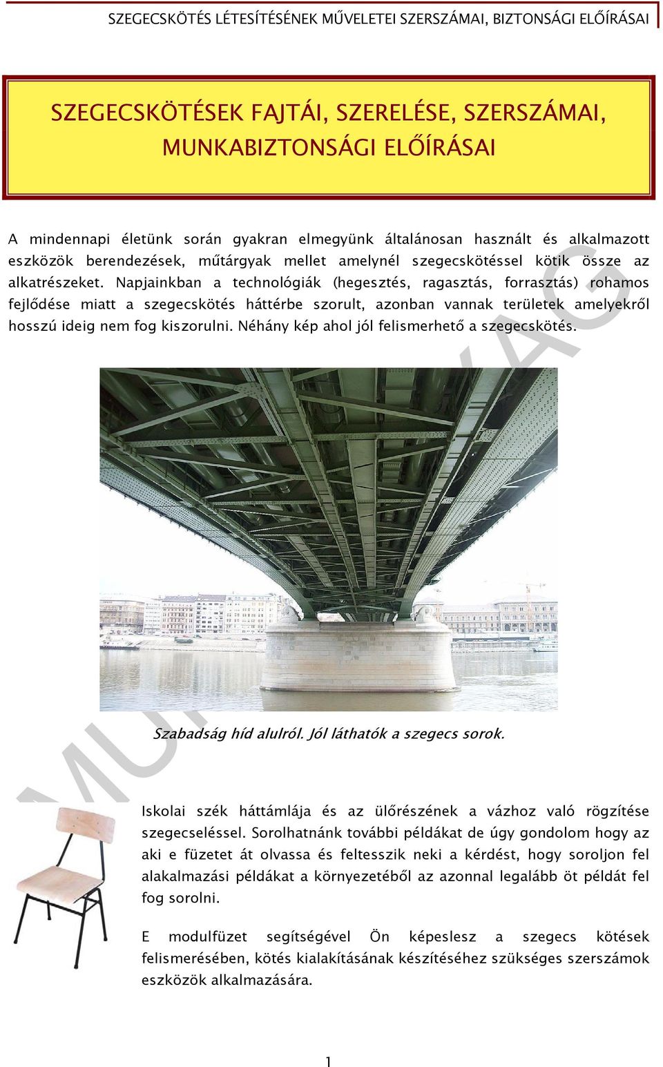 Napjainkban a technológiák (hegesztés, ragasztás, forrasztás) rohamos fejlődése miatt a szegecskötés háttérbe szorult, azonban vannak területek amelyekről hosszú ideig nem fog kiszorulni.