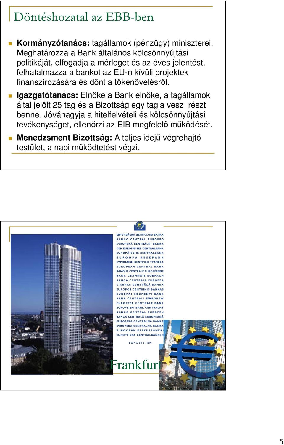 projektek finanszírozására és dönt a tıkenövelésrıl.