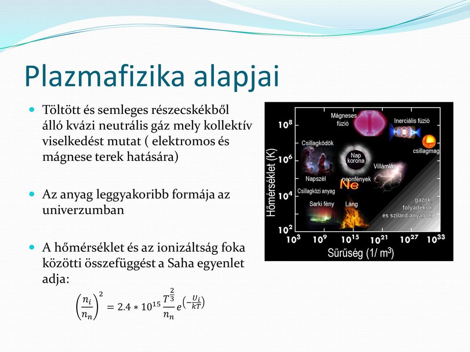 anyag leggyakoribb formája az univerzumban A hőmérséklet és az ionizáltság foka