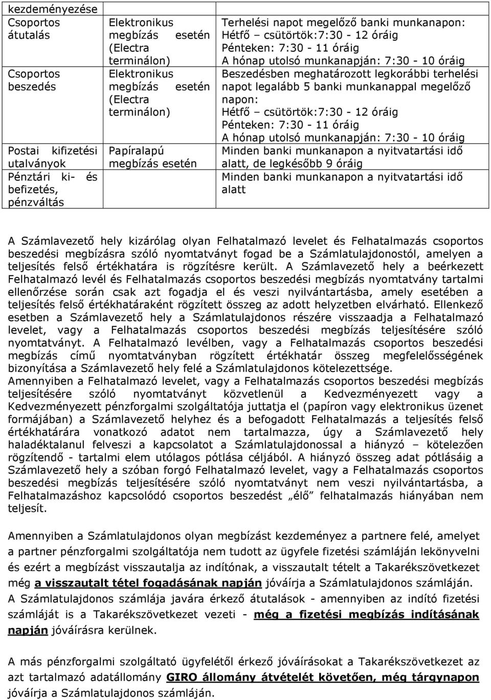 munkanapon a nyitvatartási idő alatt A Számlavezető hely kizárólag olyan Felhatalmazó levelet és Felhatalmazás csoportos beszedési megbízásra szóló nyomtatványt fogad be a Számlatulajdonostól,