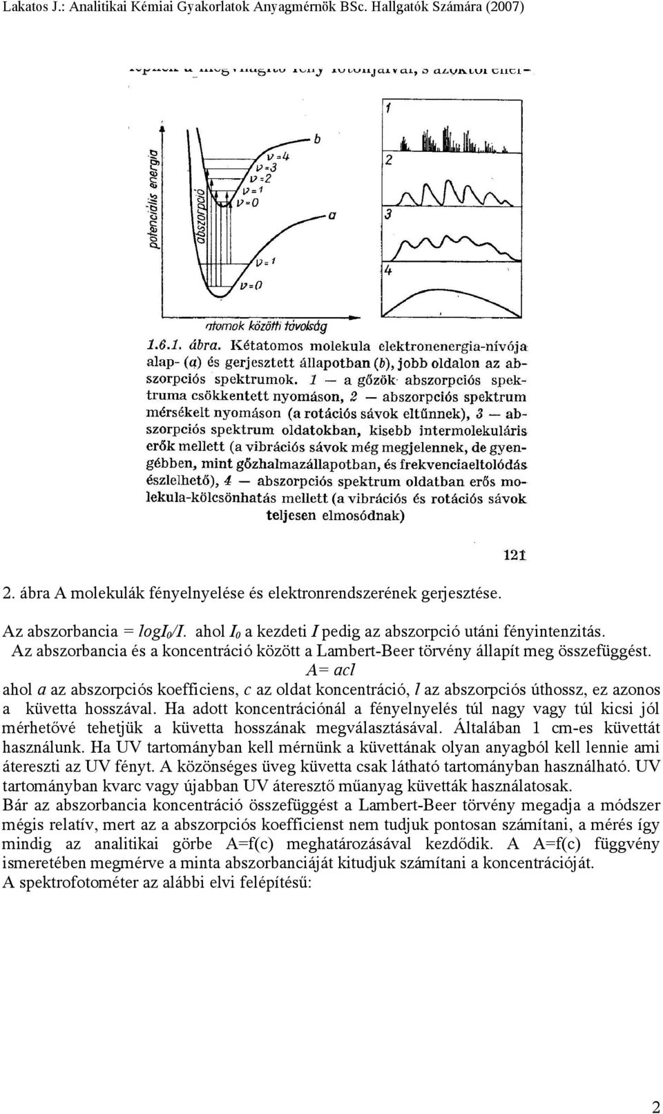 A= acl ahol a az abszorpciós koefficiens, c az oldat koncentráció, l az abszorpciós úthossz, ez azonos a küvetta hosszával.