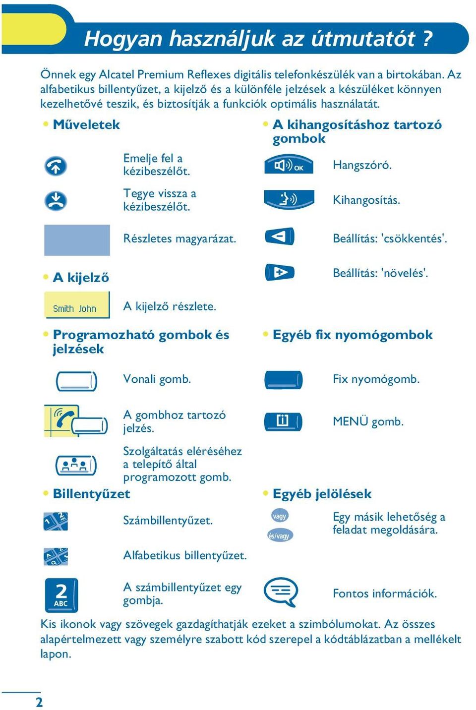 Mûveletek A kihangosításhoz tartozó gombok Emelje fel a Hangszóró. kézibeszélõt. Tegye vissza a Kihangosítás. kézibeszélõt. Részletes magyarázat. Beállítás: 'csökkentés'.