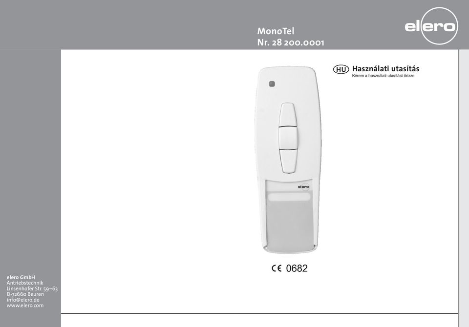 elero MonoTel Nr Használati utasítás Kérem a használati utasítást Œrizze -  PDF Free Download