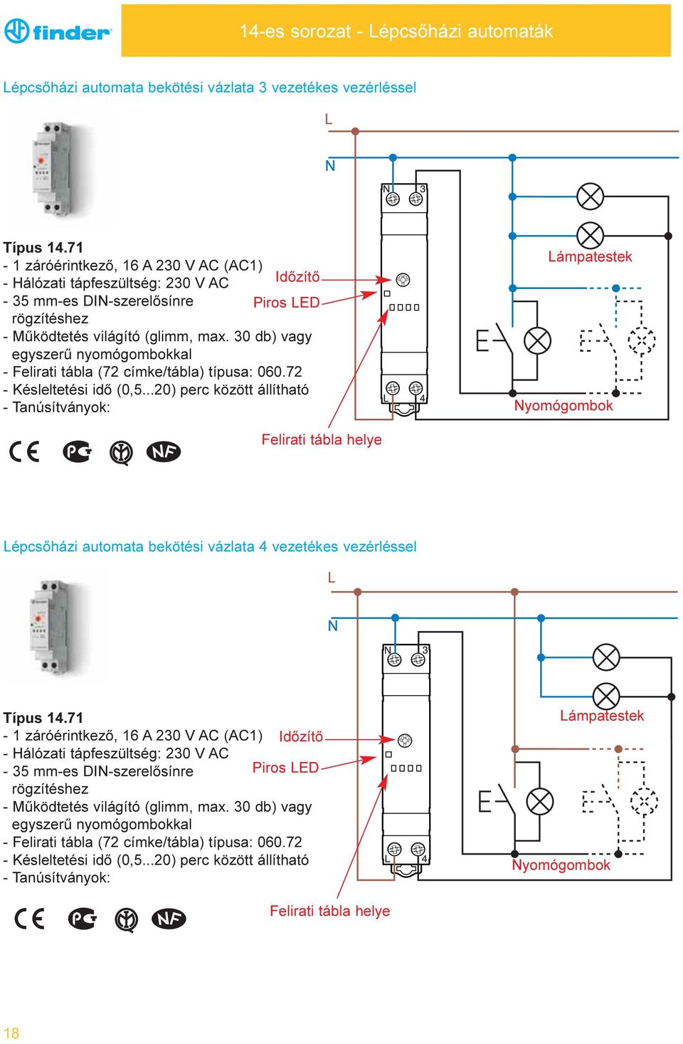 30 db) vagy egyszerû nyomógombokkal - Felirati tábla (72 címke/tábla) típusa: 060.72 - Késleltetési idõ (0,5.