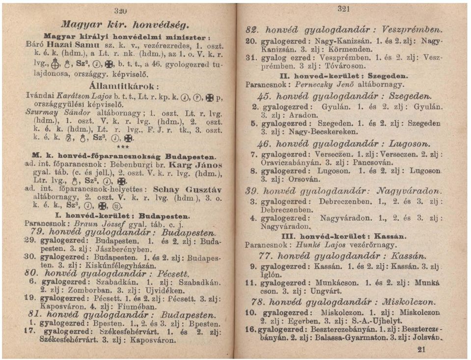 (hdm.), 1. oszt. V. k. r. lvg. (hdm.), 2. oszt. k. é. k. (hdm.), Lt. r. lvg., F. J. r. tk., 3. oszt. k. é. k. ~, ~, SZ3, 0,~. ***.lill. k. honvéd-f6parano.nok.ág Budape.ten. :ad. int.