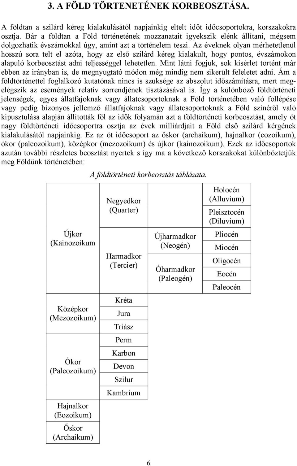 Az éveknek olyan mérhetetlenül hosszú sora telt el azóta, hogy az első szilárd kéreg kialakult, hogy pontos, évszámokon alapuló korbeosztást adni teljességgel lehetetlen.